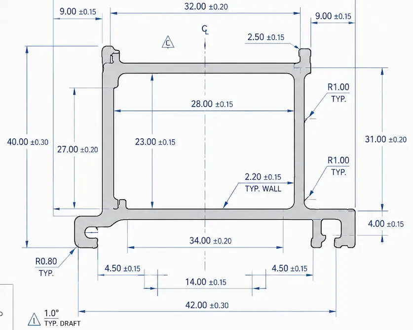 Custom Plastic Extrusion Drawing